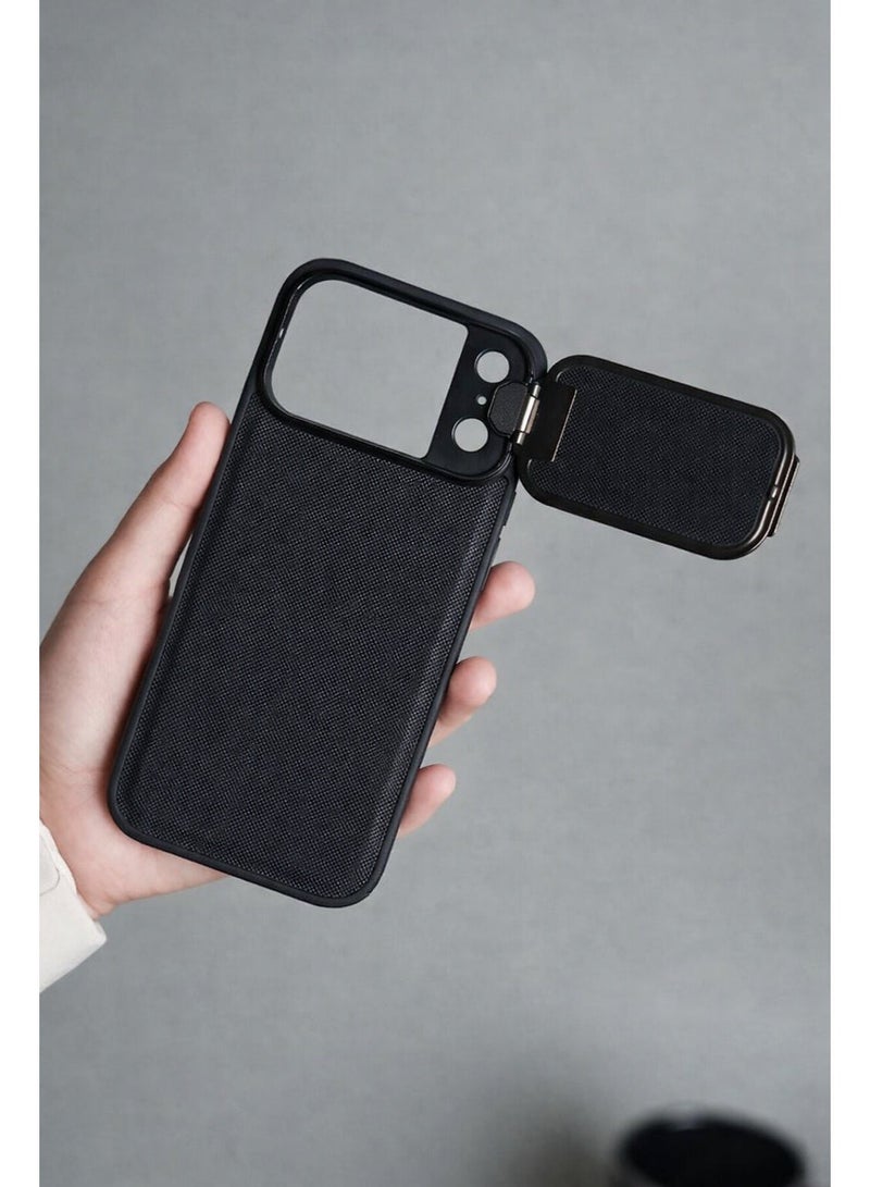 جراب iPhone 17 Pro Max مع غطاء كاميرا قابل للطي - أسود أوبسيديان، ملمس غير لامع، غطاء واقٍ رفيع مقاوم للصدمات مع حماية للعدسة - Image 3